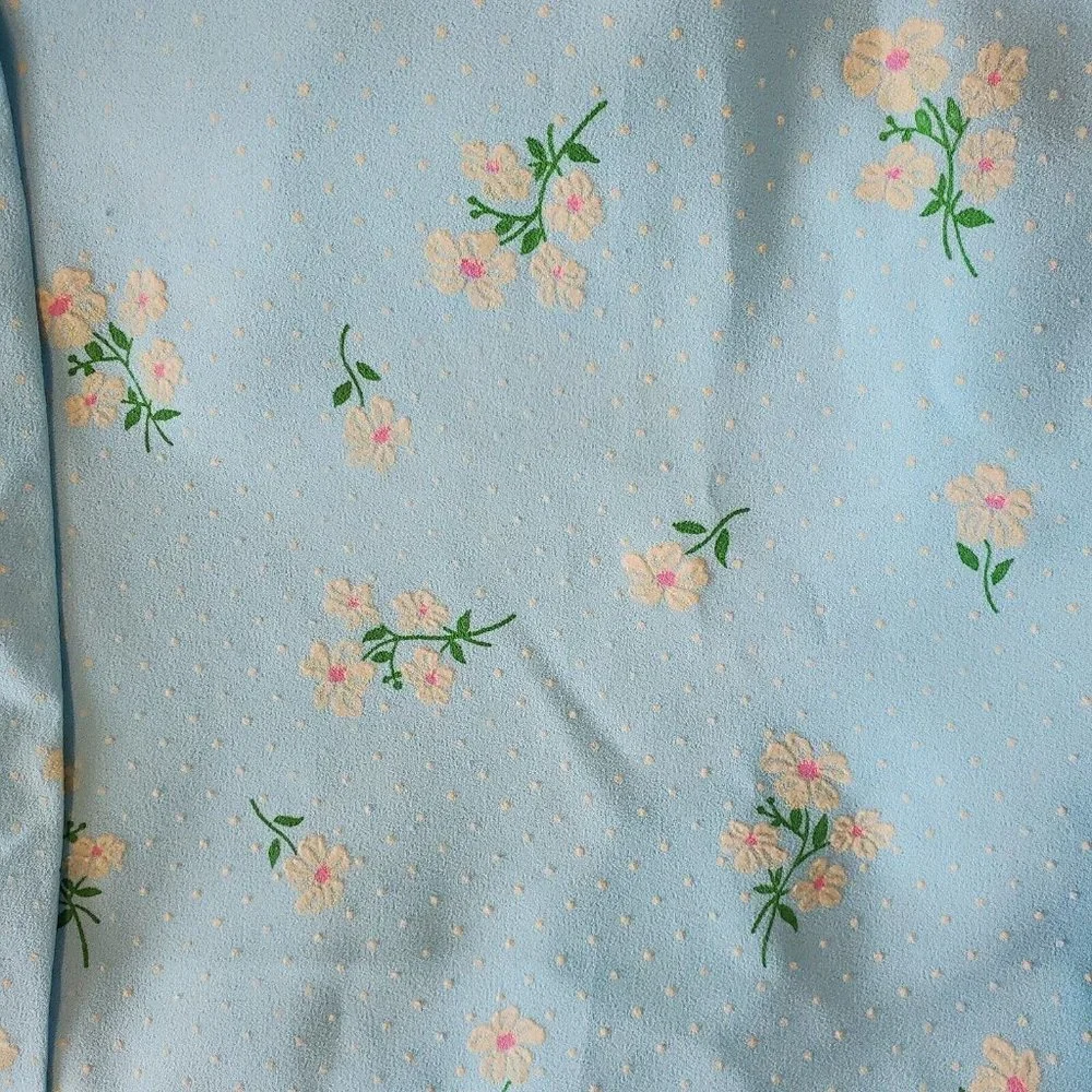 VTG Prairie Maxi‎ Dress Floral Flocked Blue Lace Puff Sleeve 1970s Coquette Sz L